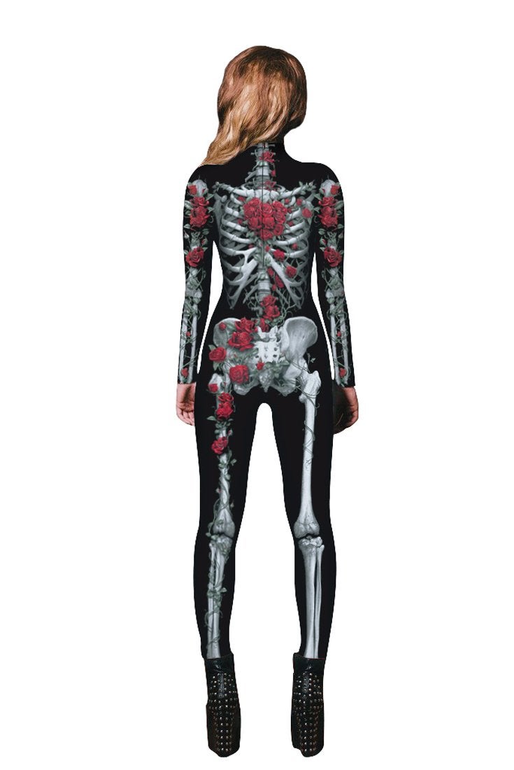 URVIP Women Halloween Skeleton Costume Stretch Skinny Catsuit Jumpsuit Bodysuit Color-BAX-008 S - Image 2